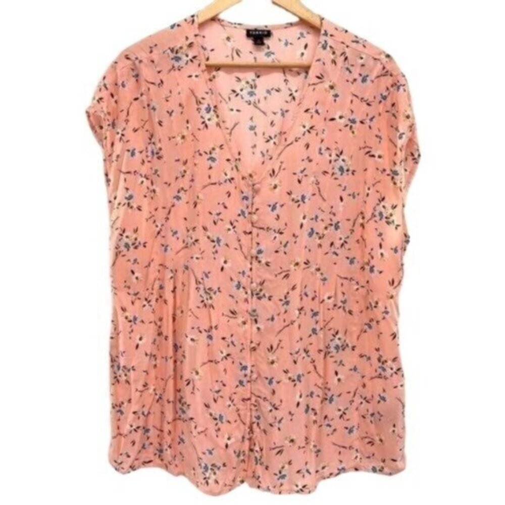 Torrid Peach Fit And Flare Challis Button Front Top